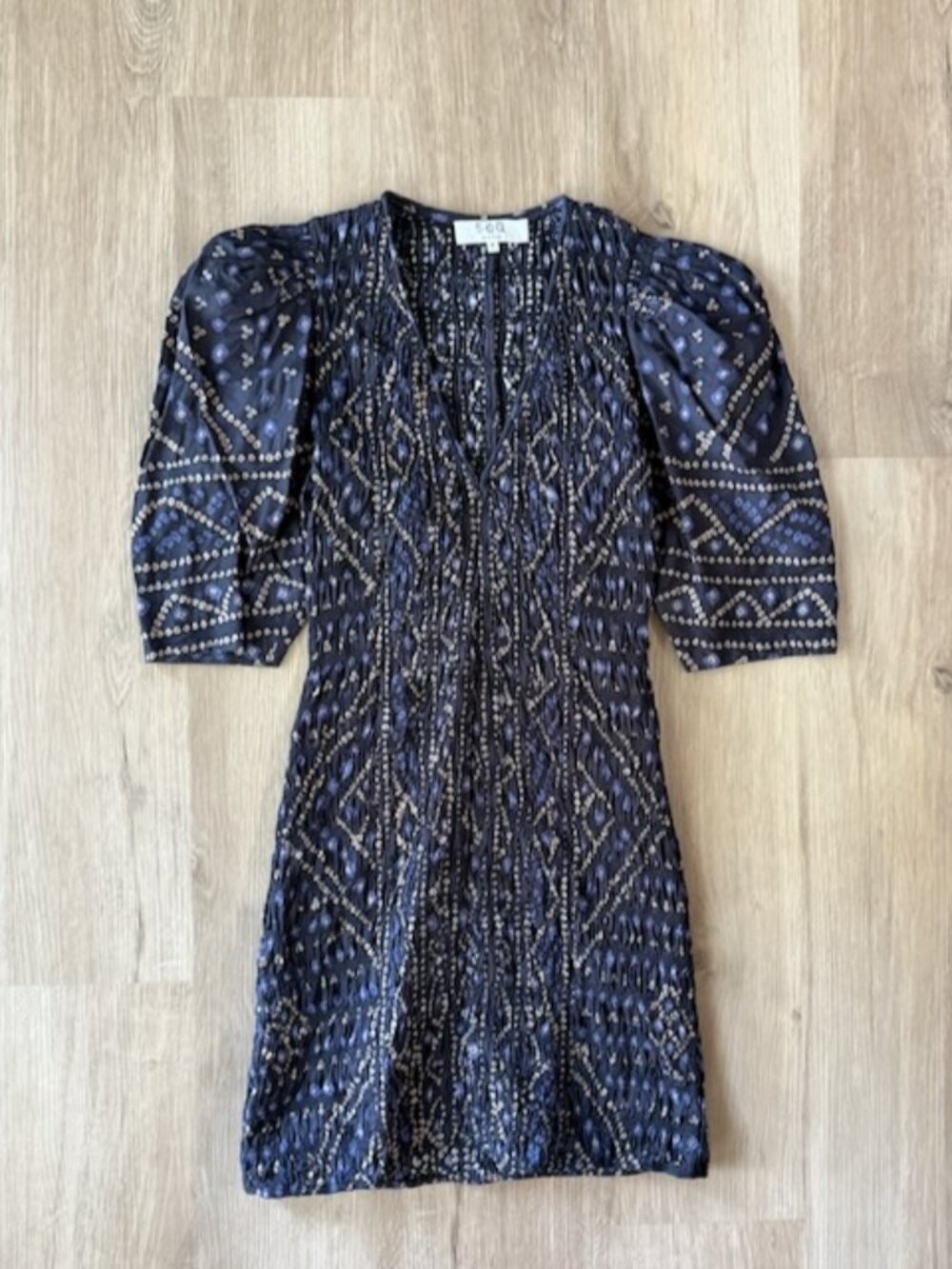 Sea NY Delphine Pucker Smocked Mini Dress S Navy